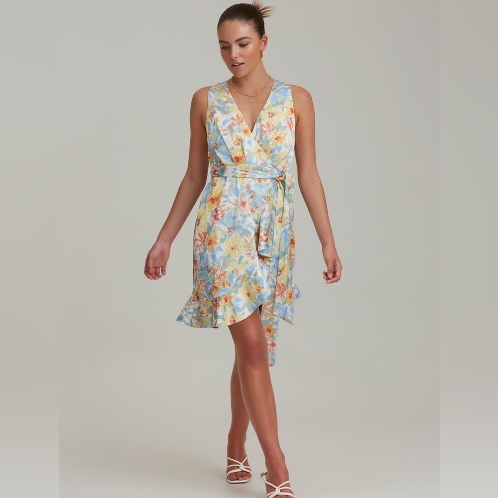Finders Keepers Kaia Multicolored Floral Wrap Ruffle Mini Dress Size Small Women